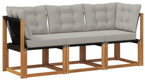 vidaXL Outdoor Mittel- und Ecksofa mit Kissen 3 Stück Natur, Balkonmöbel, moderner Stil, langlebiges Design, wetterfeste Akazie, multifunktional für den Garten
