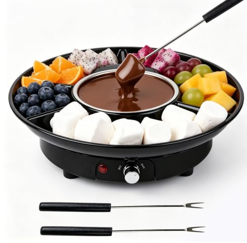 YOOMUR Chokladfondue: Chokladfondue, 2 temperaturnivåer chokladfondueset med 2 gafflar till efterrätt, fester, familjemid, efterrätt, middag och picknick