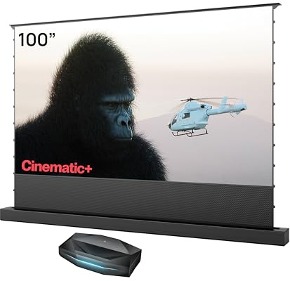 AWOL VISION Aetherion Pro + 100 Zoll ALR-Bodenleinwand-Set – 4K UHD HDR10+, Dolby Vision und Atmos, Ultrakurzdistanzprojektor mit dreifachem RGB-Laser für Heimkino und Gaming