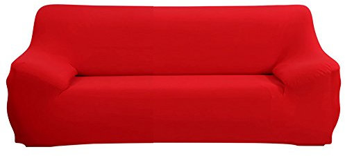 ele ELEOPTION Sofa Überwürfe Sofabezug Stretch elastische Sofahusse Sofa Abdeckung in Verschiedene Größe und Farbe Herstellergröße 195-230cm (Rot, 3 Sitzer für Sofalänge 170-220cm)