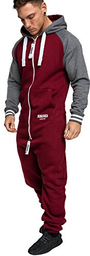 Amaci&Sons Herren Overall Jumpsuit Onesie Jogging Sportanzug Trainingsanzug Jogginganzug 3022 Bordeaux XXL