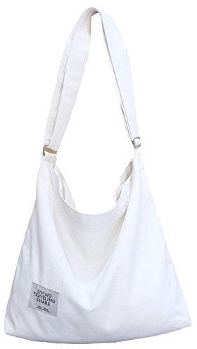 Covelin Damen Retro Große Größe Canvas Schultertasche Hobo Crossbody Handtasche Casual Tote, Weiss/opulenter Garten, Large