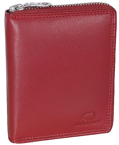 BROWN BEAR Geldbörse Reißverschluss | echt Leder Rot | RFID-Schutz mit Münzfach | Portemonnaie Echtleder Herren & Damen | Zip Geldbeutel | BB Design 8009 CRD