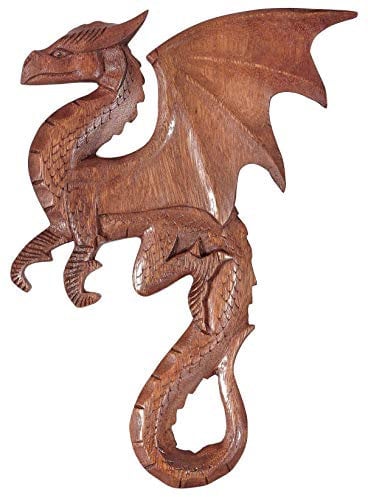 Windalf Wandbild LIZZ 28 cm Drachen Wandrelief Links schauend Handarbeit aus Holz