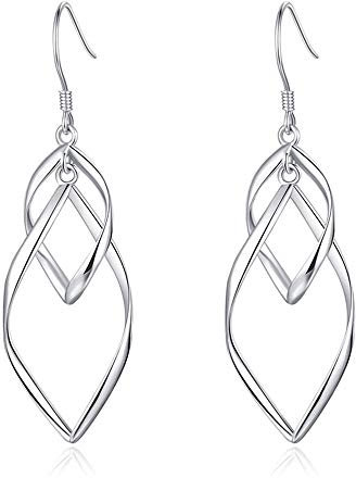 Kamise Silber 925 Ohrringe Hängend - Haken Damen Ohrhänger Twist Lang - Ohrschmuck Mit Geschenkbox für Frauen Mutter Mädchen Zum Geburtstag Muttertag