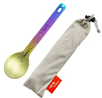 TiTo Titanium Cuillère-Fourchette en Titane Camping en Plein Air, Ultralégère et Durable Portable Fourchette Cuillère avec Sac pour Randonnée Pique-Nique Voyage et Trekking(Colorful Cuillère)