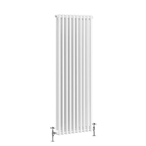 Warmehaus - Traditional Cast Iron Style White Double Column Vertical Radiator 1800 x 470mm - Perfect for Bathrooms, Kitchen, Living Room