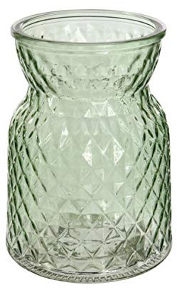 Jarrón pequeño con forma moderna de celosía textura de vidrio brote o tallo florero 13 cm x 9 cm rosa pastel o verde (verde)