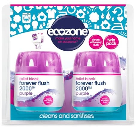 EcoZone Forever Flush 2000 Purple Toilet Blocks, Eco Friendly Alternative to Loo Rim Hangers, Cistern Capsules Clean & Descale WCs, Natural Vegan & Non Toxic Cleaner, Recyclable Plastic (Set of 2)