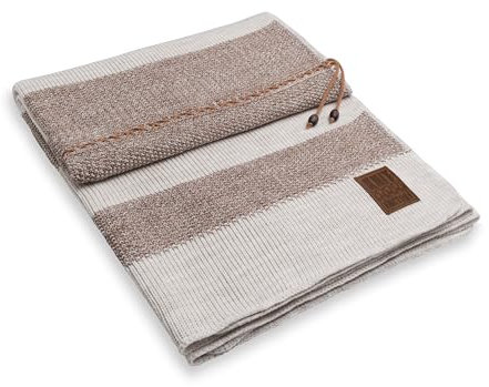 KNIT FACTORY - Roxx Plaid - Kuscheldecke für die Sofa - Wolldecke - Decke aus 30% Wolle und 70% Polyacryl - Beige/Marron - 130x160 cm