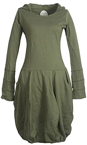 Vishes - Alternative Bekleidung - Warmes Damen Langarm Winterkleid Ballonkleid Baumwoll-Kleid Zipfelkapuze Olive 50