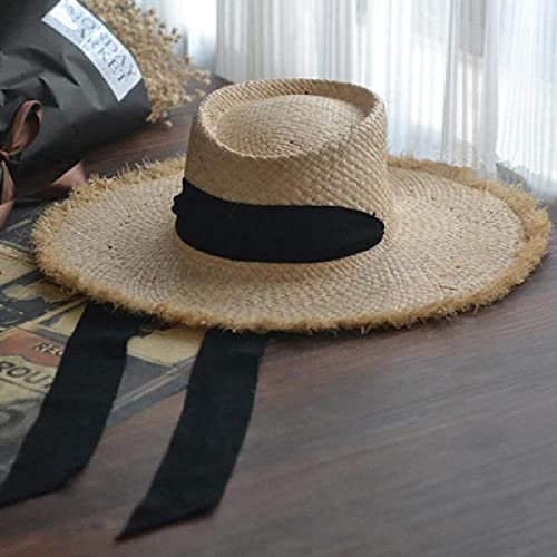 Chapeau Paille Femme Chapeau De Ruban Noir Et Blanc pour Femmes Chapeau De Soleil en Paille De Jazz Chapeau Simple De Mode-Black_Ribbon