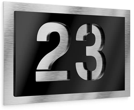 Graviers Design Numero civico personalizzabile in vetro acrilico + acciaio inox V2A 160 x 110 mm Nero, Resistente alle intemperie, Antiruggine, Targa per porta d’ingresso, Made in Germany