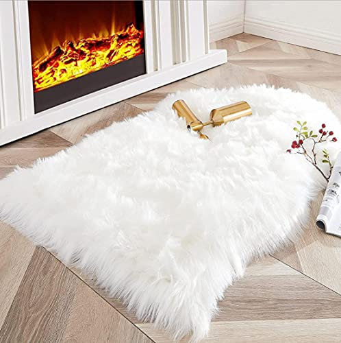 JXLOULAN Lammfellimitat Kunstfell Teppich 75 x 120 cm, Longhair Nachahmung Schaffell Fellteppich Bettvorleger Sofa Matte (Weiß)