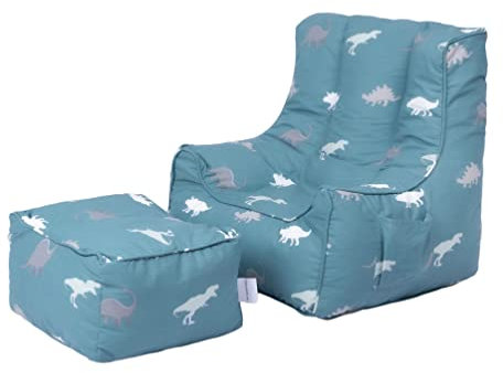 Ready Steady Bed Kinder Sitzsack mit Fußhocker |weicher und sicherer Sitz zum Spielen für Ihr Kind | Ergonomisch gestalteter Kleinkind Sessel | Comfy Kindermöbel (Rex)
