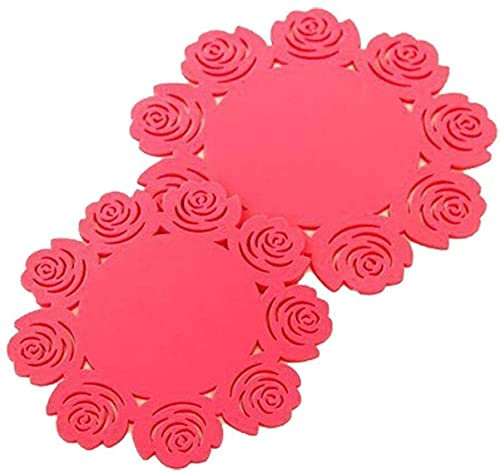 2 Rose Flower Silicone Heat Insulation Pads, Suitable For Dining Table Mats, Multi-functional Heating Pads For Cooking And Dining (Color : Red)