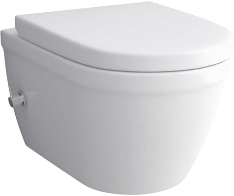 Alpenberger Hänge WC mit Bidet Funktion | Dusch WC Kloschüssel mit Toilettendeckel D Form | Keramik Taharet WC Spülrandlos mit Armatur und Nano | Wand WC Set Passend Geberit