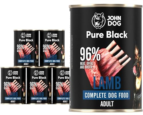 John Dog Hundenassfutter Pure Black Lamm - Premium Getreidefreies Hundefutter mit 96% Fleisch - Monoprotein Nassfutter für ausgewachsene Hunde 6 x 400g