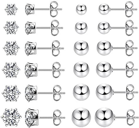 Silber 925 Ohrringe Set Kleine Ohrstecker für Damen, 12 Paar Kleine Zirkonia Ohrstecker Set Kleine Kugel Ohrstecker Hypoallergen kleine Knorpel Piercing Ohrringe für Mehrere Ohrlöcher 3 4 5 6 7 8 MM
