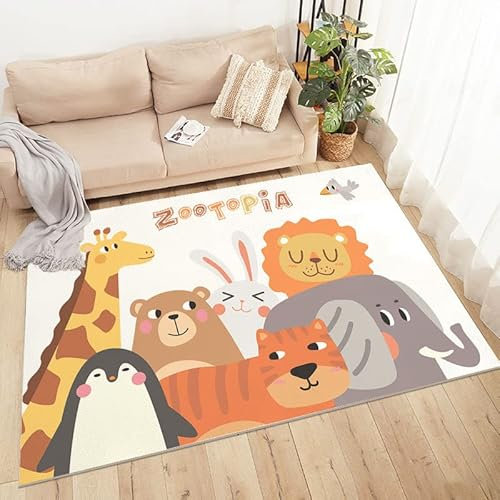 Tappeti Design rutschfest Kinderteppich Cartoon-Zoo,|Waschbar und ungiftig mit|-60x90cm