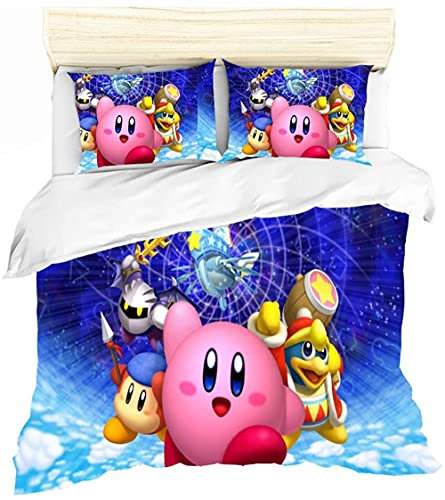 ESAAH Kirby Game 3D Bettbezugsset Mit Reißverschluss Und Kissenbezügen, Mädchen Teenager Bettwäsche 3-teiliges Set (A5,135x200cm+80x80cmx1)