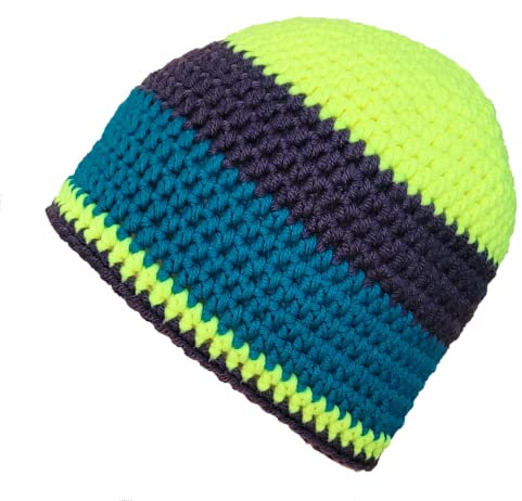 Häkelmütze bunte warme Mütze Handarbeit Herrenmütze Unisex Strickmütze Wintermütze Beanie Ski Alpin gehäkelte (neongelb)
