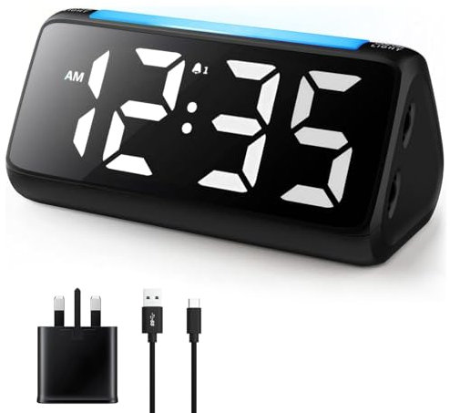 Alarm Clocks Bedside, Digital Clock for Bedroom, Kids Alarm Clock with RGB Nightlight, Large Digits, Full Range Brightness Dimmer, Snooze, Dual Alarms, 12/24H, Bedside Clocks for Kids (Black-White)