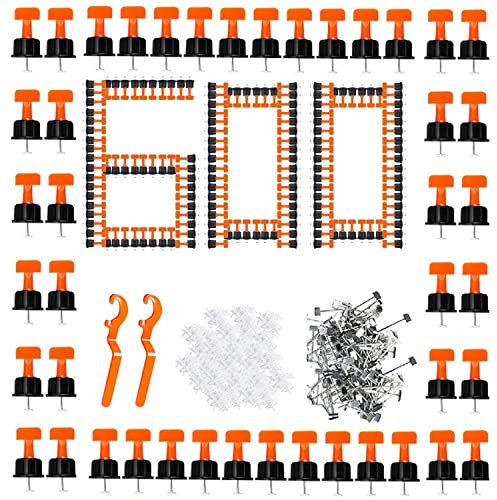 600 Pièces Réutilisables Kit Nivellement Carrelage Niveleur Cale Autonivelant avec 300 Croisillons Autonivelants 2mm et 100 Croisillons 3mm et 2 Clés Spéciales Aides à La Pose