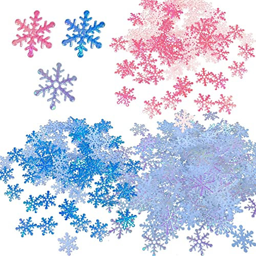 Lot de 900 confettis flocon de neige de 2 cm, blanc, rose, bleu, flocons de neige artificiels, bricolage, adaptés pour décorer les mariages, les fêtes d'anniversaire, Noël