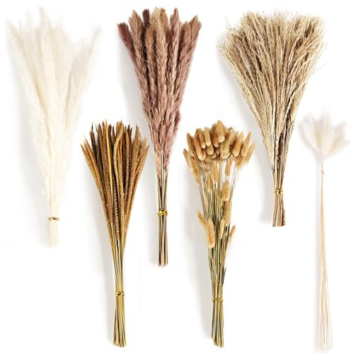 FAMKEEP Pampas Secas Decoracion,115 Piezas Hierba Natural de Pampas Secas,Ramo de Flores Secas,Hierba de Pampa Esponjosas para Decoracion Boho Fiestas Boda Decoracion