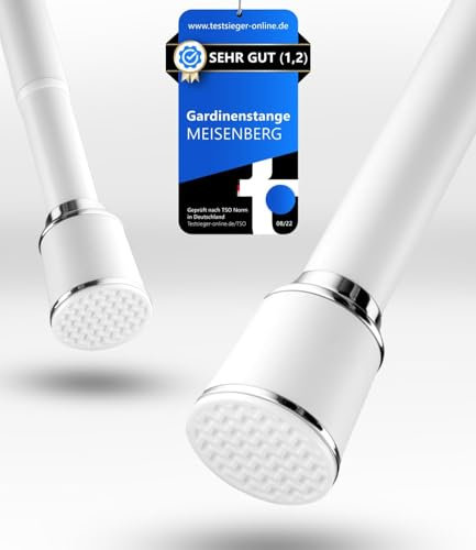 MEISENBERG Teleskopstange 270-320 cm Ø32mm, Weiß – Gardinenstange ohne Bohren, Klemmstange Ausziehbar, Vorhangstange zum Klemmen – Ideal für Vorhang & Gardinen