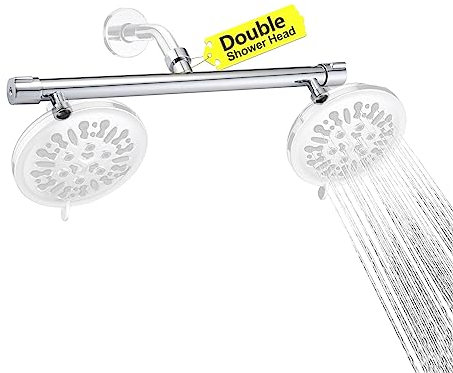 Dual Shower Head Adapter, Built-In Shut Off Valve DIY Shower Head Combination G1/2 Connector Shower Head Splitter for Rain Shower Head and Handheld Shower Head Combination - Chrome