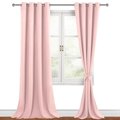 Hiasan Verdunklungsvorhänge Gardinen mit Ösen,Erröten rosa Blickdicht Vorhänge,2 Stück,140 x 260 cm (Breite x Höhe),weiche Schiebevorhänge für Schlafzimmer,Wohnzimmer usw.