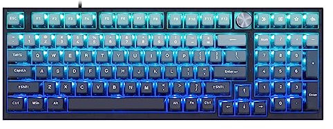 MOLGRIA SKYLOONG GK980 Blue Backlit Gaming Keyboard with Side Transparent Pudding Keycaps, Hot Swappable Yellow Mechinery Gateron Switches, Type C Wired Knob Mechanical Keyboard for Win/Mac OS
