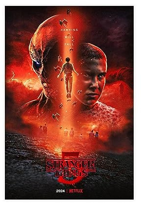 Stranger Poster & Things Staffel 5 Hawkins Will Fall 2024, Wandkunst-Deco-Poster, Leinwand-Poster, Schlafzimmer-Dekor, Sportlandschaft, Büro, Raumdekoration, Geschenk, ungerahmt, 30 x 45 cm