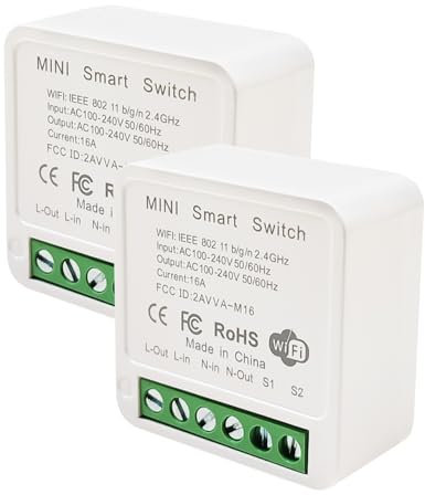 LED ATOMANT Pack 2x Modulo Rele Mini Interruptor WiFi, CON NEUTRO, Compatible con Alexa, Google Home y Smart life, Idoneo LED (400w), 2 Canales