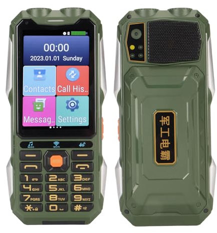 Rugged Senior Cellphone, 4G Large Mobile Phone for Elderly, 4in, 18000mAh Battery, Sound Quick Dial Phone for Android 7.0, Dual LED Lights (Green)