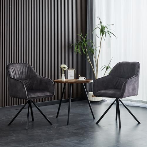 Chleby Lot de 2 Chaise de Salle à Manger en Velours Chaise de Bureau Pivotante avec Pieds Dorés, Fauteuil de Salon avec Dossier Moelleux et Siège Rembourré Épais Gris foncé