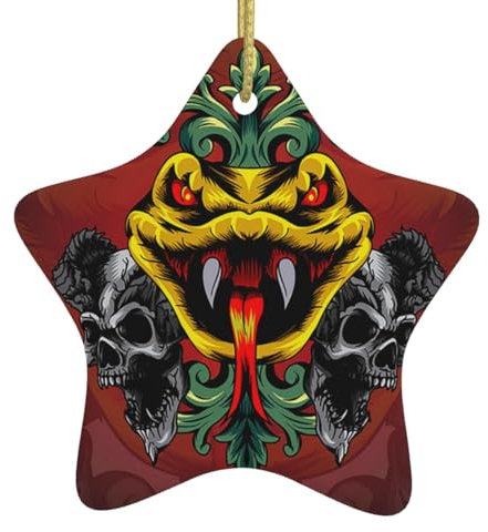 Christbaumkugel zum Aufhängen, Sternform, Keramik, Schlangenkopf mit Totenkopf, Weihnachtsschmuck für festliche Party, Neujahr