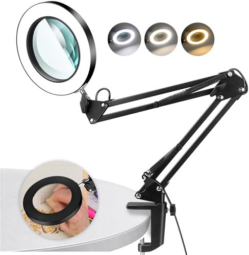 10 Fach Lupe mit licht und ständer, Lupe mit Licht, 3 Modi Farben Stufenlos 10 Dimmbaren, LED Schreibtischlampe für Arbeit, Nähen, Basteln Geschenk