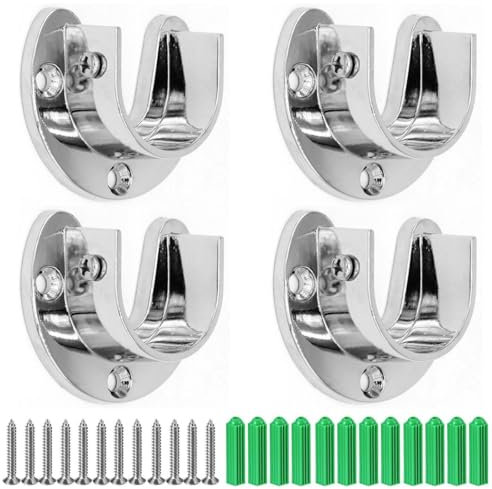 KSUKTSW Supporto per Asta Armadio in Acciaio Inox, 4 Pezzi Forma di U Asta Guardaroba Supporti Presa per Asta Tenda Doccia Supporto con Viti (25 mm)
