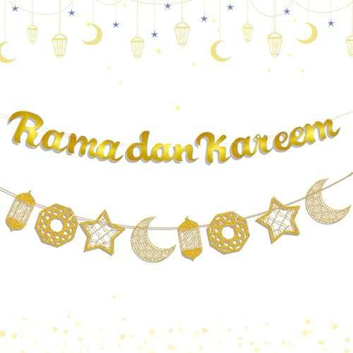IWTBNOA Ramadan Kareem Girlande, Ramadan Girlande Gold, Ramadan Kareem Banner, EID Mubarak Deko, Ramadan Banner, Ramadan Mubarak Dekoration für Eid Festival Party Dekoration, Ramadan Deko