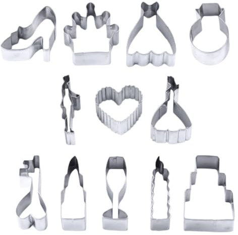 HOLIDYOYO 12-Teiliges Hochzeits-Ausstechformen-Set Mit Herz Diamantring Hochzeitskleid Schuh Kuchen Blumenstrauß Kerze Weinflasche Keksausstecher Valentinstag Fondantformen