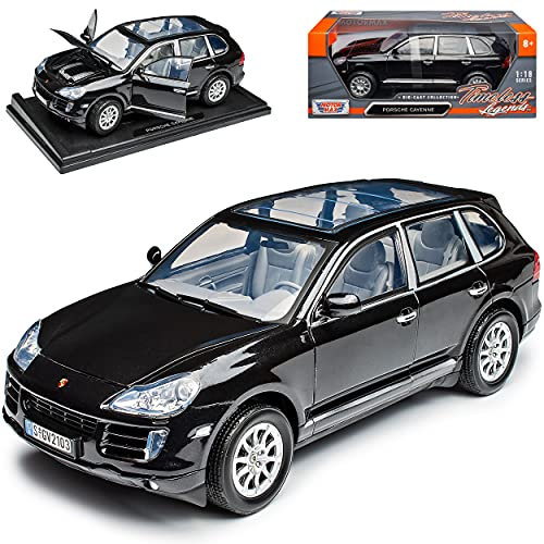 Motormax Porsche Cayenne 1. Generation Schwarz Typ 9PA Modell 2002-2010 Version ab Facelift 2007 1/18 Modell Auto mit individiuellem Wunschkennzeichen