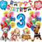 Sinwind Paw Dog 3. Geburtstag Deko Set, Paw Patrol Kindergeburtstag Deko, Luftballons, Folienballons, Happy Birthday Banner, Alufolie, Gummi, 27 Stück, Blau, Unisex-Kinder