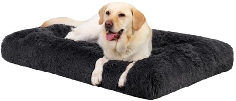 Favodormir Hundebett Grosse Hunde Waschbar XXL, Langer Plüsch, rutschfeste Unterseite, Flauschig Hundekissen Hundematte für große, Hunde, Maschinenwaschbar Hundekorb, Dunkelgrau 122x74cm