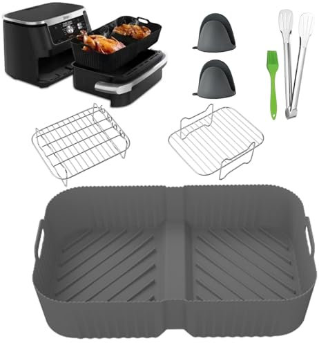 Anttyscar Large Silicone Air Fryer Liners for Ninja Flex Drawer Air Fryer Accessories AF500UK / Ninja Foodi Flexdrawer 2In1 Dual Air Fryer AF500UK,7 PCS Ninja Air Fryer Accessories Air Fryer Rack