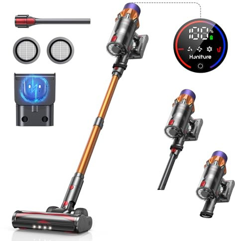 HONITURE Aspiradora sin Cable 45Kpa/550W, Aspiradora Escoba sin Cable 60Mins con Carga de Pared y función de autolimpieza, Aspirador sin Cable 7 en 1 para Suelos/alfombras/hogar X7 Púrpura.