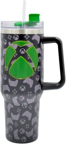 HOX Xbox Gobelet isotherme en acier inoxydable avec paille et poignée pour eau, thé glacé, café ou smoothie 1200 ml