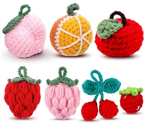ANBOOR 7 Stück süße Häkelpuppe, Obst, Häkelpuppe, weiche Wolle, Stricken Wolle Puppe, Dekoration, Ermutigung, Geburtstagsgeschenke für Freundinnen, Frauen, Raumdekoration,Strickspielzeug